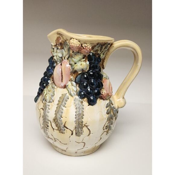 Michelangelo & Raffaello Majolica Vintage 10" Rustic Fruit Pitcher - Picture 3 of 9
